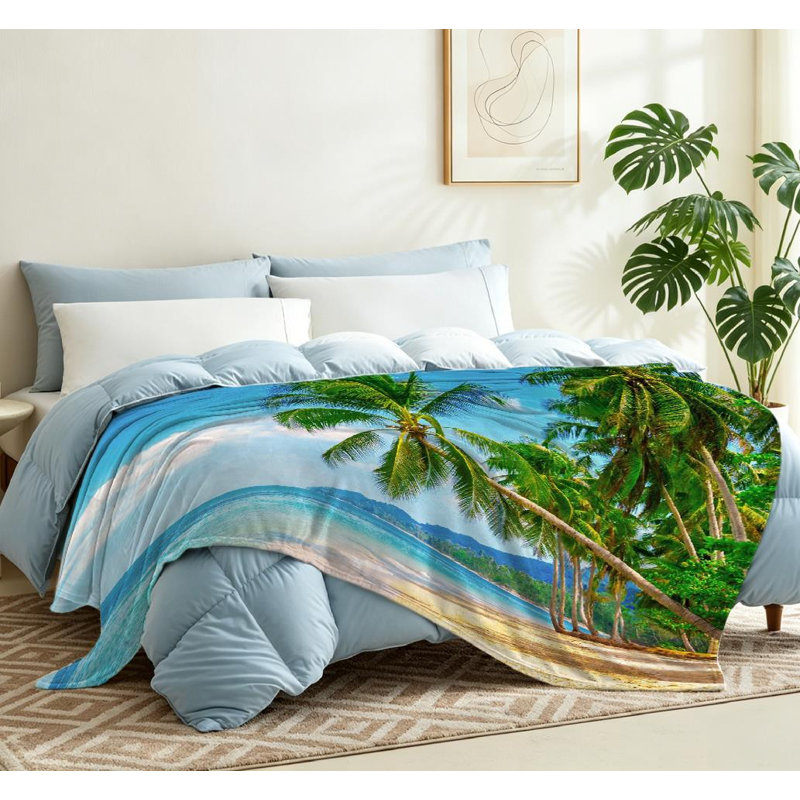Jeté transparent en flanelle de polaire ultra douce, belle plage à imprimé recto, Throw 50" x 60"