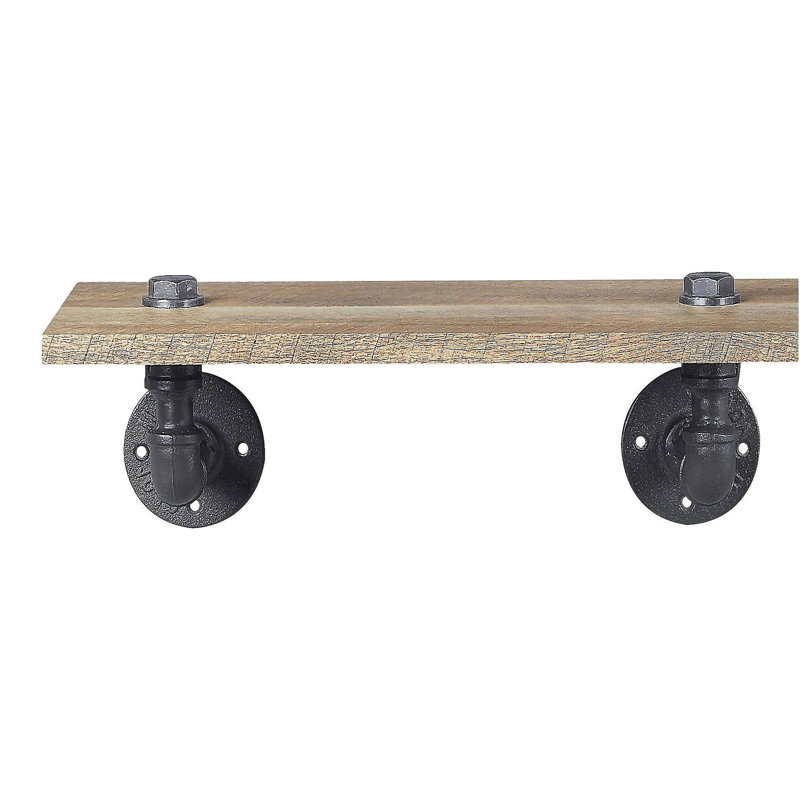 Oak and beach black rectangular wall-mounted shelf