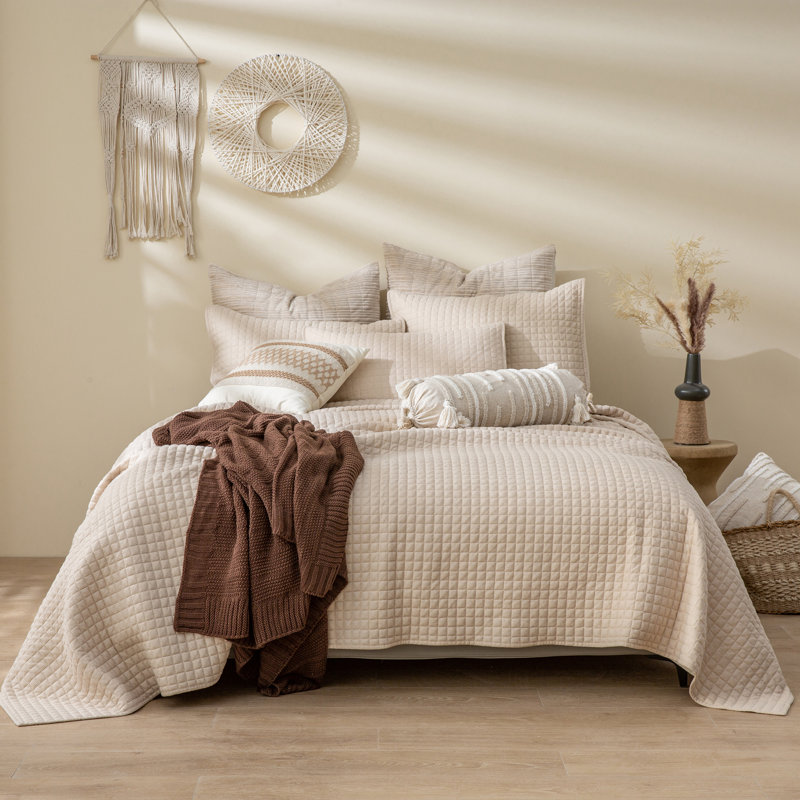 Ensemble de literie 3 pièces Waffle, Courtepointe grand + 2 couvre-oreillers standard, Beige