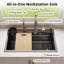 DeerValley 750 x 460 x 220mm Waterfall Single Bowl Stainless Steel Kitchen Sink with 2 Pull-Out Faucet