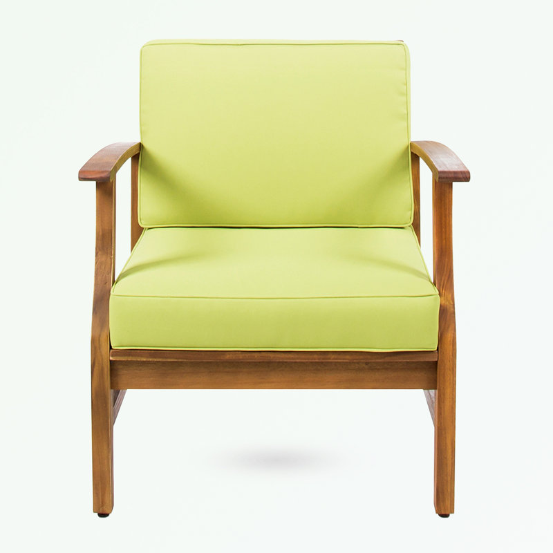 Ensemble de 2 chaises longues de patio avec pieds robustes et coussin moelleux, Vert, Naturel