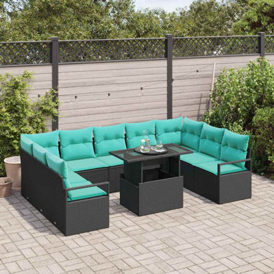 Ensemble de canapé de jardin manuel 10 pièces Vidaxl noir et bleu 100 x 55 x 73 cm