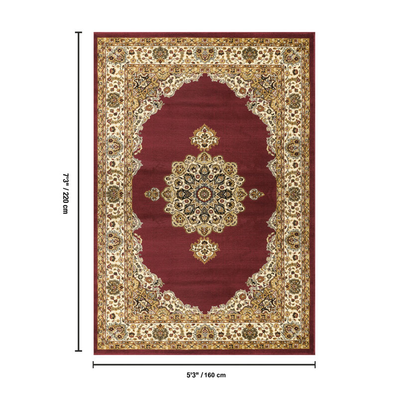 Oriental Machine Woven
Polypropylene Indoor
Area Rug in Beige Red Cream Brown Black Green Blue, 5'3"x7'3"