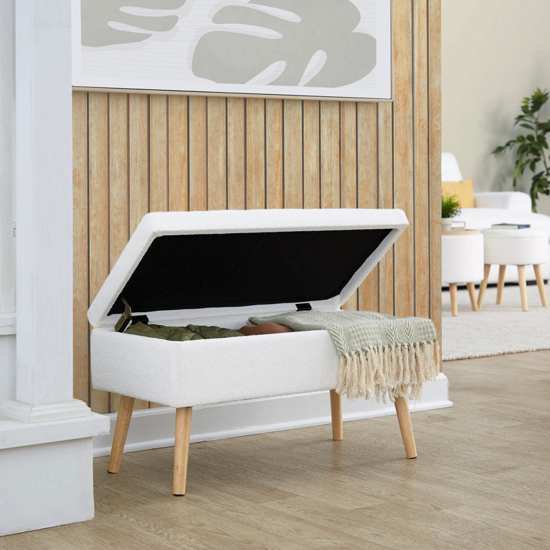 Banc en bois naturel et tissu crème