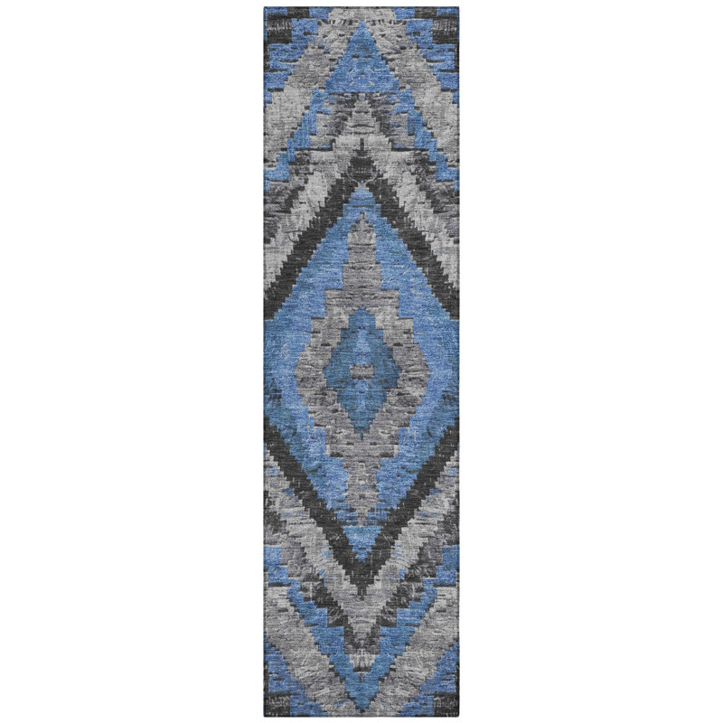 Machine Washable Indoor/Outdoor Xhevrie Blue Rug, Runner 2'3" x 7'6"