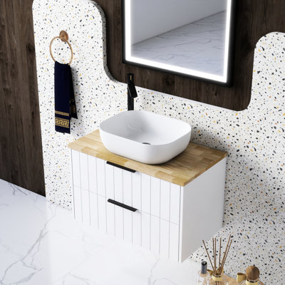 Meuble-lavabo double à 32 tiroirs 32 po, armoire blanche + comptoir en bois massif naturel, lavabo carré en céramique - installation facile pour l'installation et l'utilisation