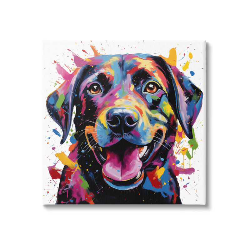 «Happy Dog Modern Splatter on Canvas» par Marybeth Cunningham, reproduction, H 17 po x l 17 po x P 1,5 po
