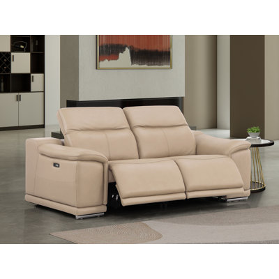 Genuine Leather Loveseat With Dual Power Recliners