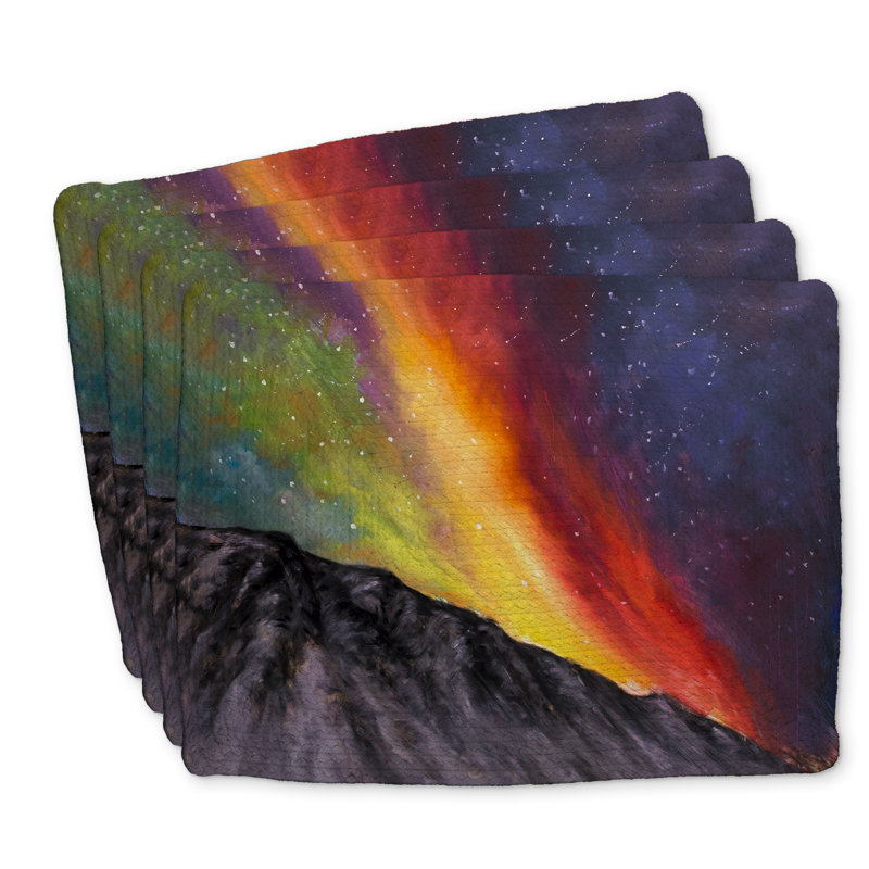 Ensemble de 4 napperons en polyester tressé - Aurores boréales