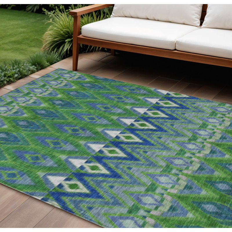 Tapis bleu lavable intérieur / extérieur 10 pi x 14 pi Southwestern