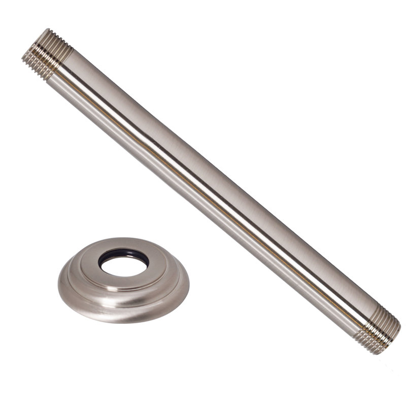 Bras de douche rond 1/2 po x 8 po avec bride, Nickel satiné