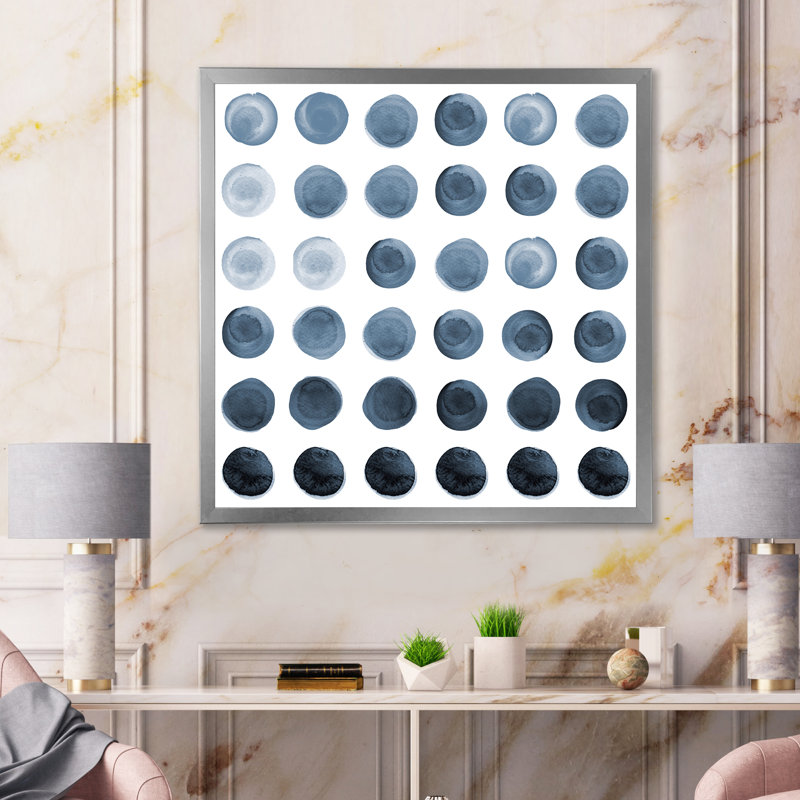 Cercle de grilles dans des tons de gris - peinture sur toile, H 30 po x l 30 po x P 1 po, Cadre de coin argenté fermé
