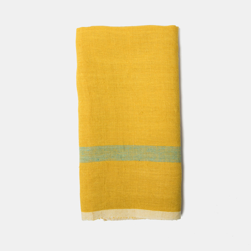 Laundered Stripe Tea Towel Kitchen Towel, Lime/Aqua