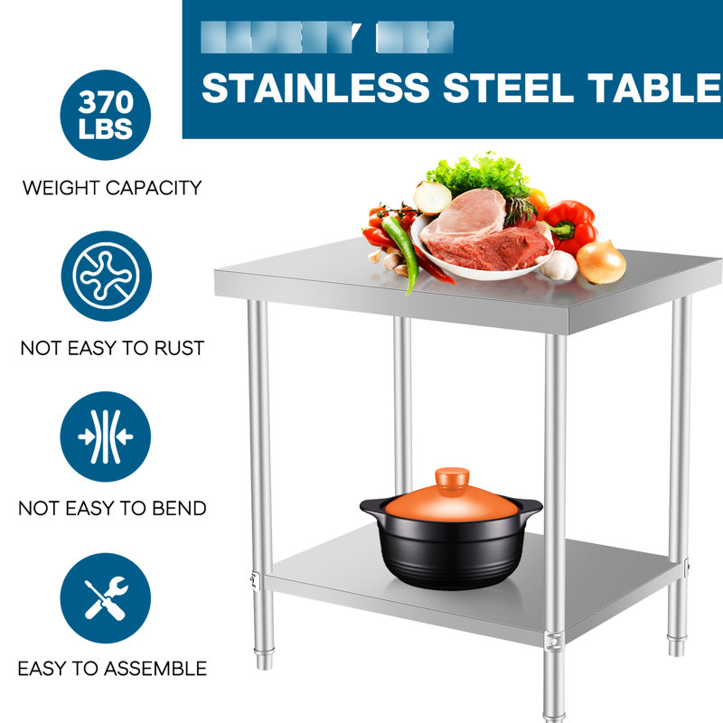 Table de travail en acier inoxydable de qualité commerciale de 24 po x 24 po pour la maison et le restaurant, d'une hauteur de 32 po, de cuisines de restaurant Construction 24 By Prep, d'une hauteur de pouces avec tablette inférieure