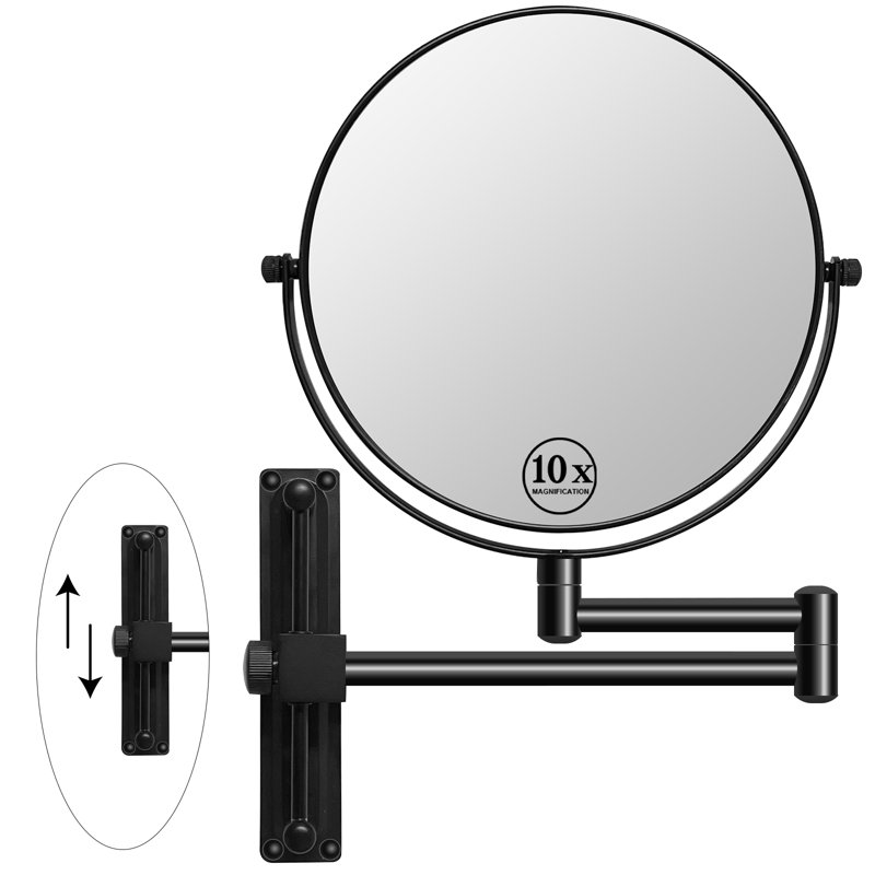 Ablie Wall Mounted Makeup Mirror 8-inch 1x/10x Double-Sided Magnifying, 360-Degree Free Rotation, Matte Black