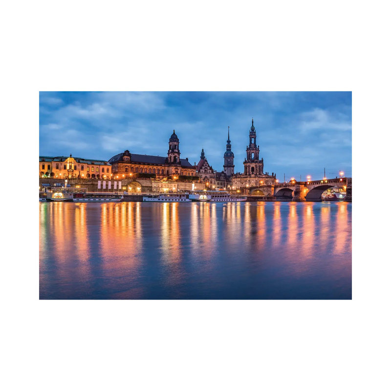 Dresden Skyline at Night with View of the Dresden Cathedral 1 Piece Wrapped Canvas Wall Art, 20.32 cm H x 30.48 cm W