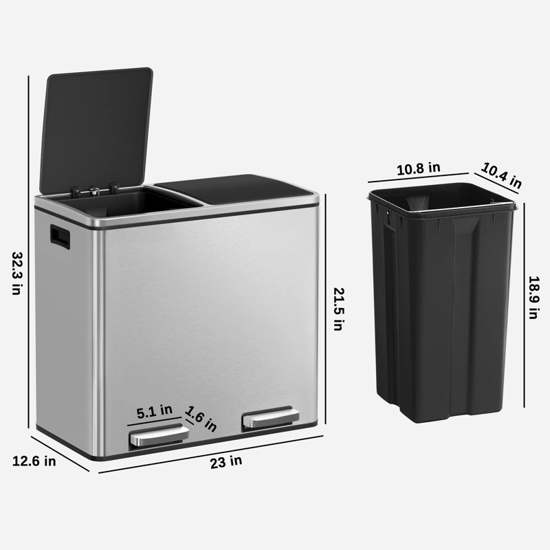 Steel Step On Kitchen Trash Can - 12.6 Gallons