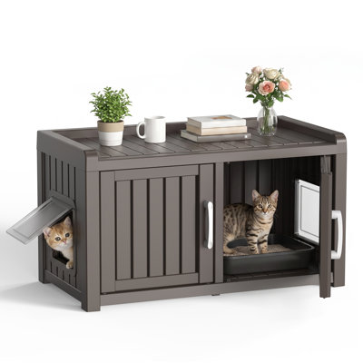 31.97"W All-weather double-door Cat Litter Box Enclosurer Cabinet, Kitten Catio, Pet House