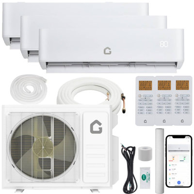 Tri Zone 28000 BTU Mini Split AC Heating System, 20 SEER2 Ductless Heat Pump with 3 Indoor Units, WiFi Enabled, R454B Refrigerant, Smart Home Compatible, 1200 Sq Ft Coverage