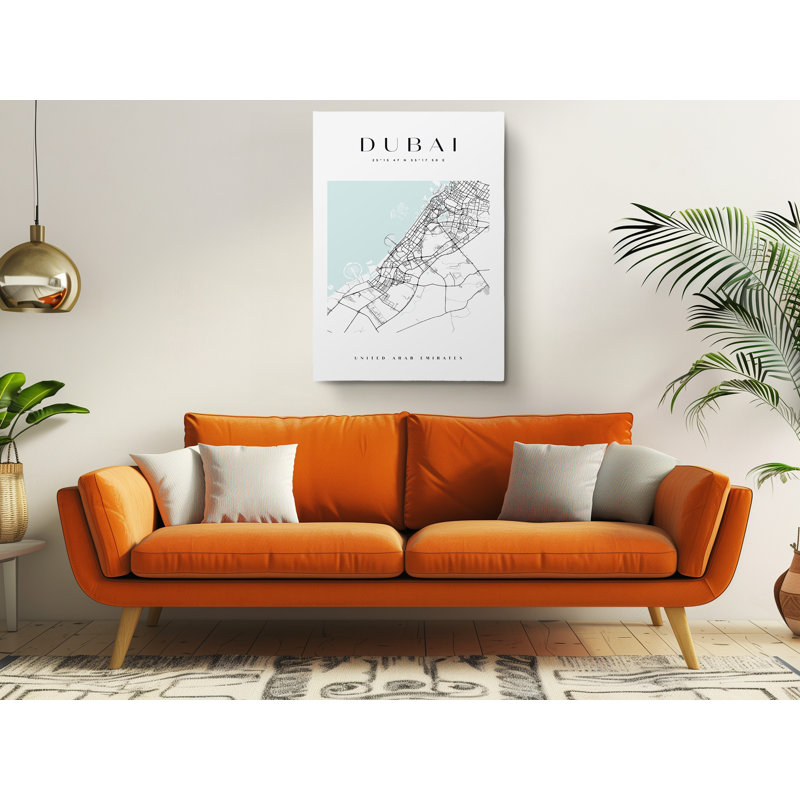 Impression sur toile de la carte de Dubaï, Emirats arabes unis, H 24 po x l 16 po