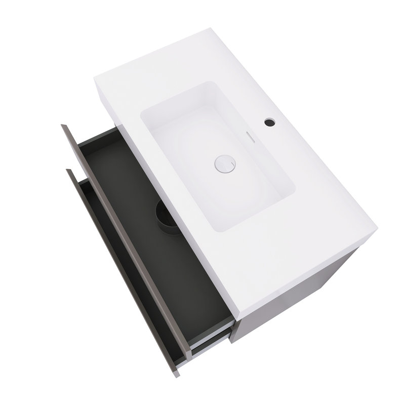 Meuble-lavabo flottant mural 36 po avec lavabo, Gris, Blanc