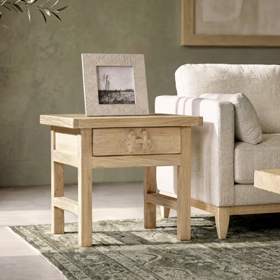 Table d'appoint Sachin 22" en bois d'orme avec tiroir, brun naturel clair, orme recyclé brun naturel clair