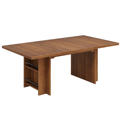 Modern Minimalist Light Wood Grain wood Rectangular Table With wood Support Base Suitable For Nordic-Style Family Dining Rooms And Cozy Guesthouses