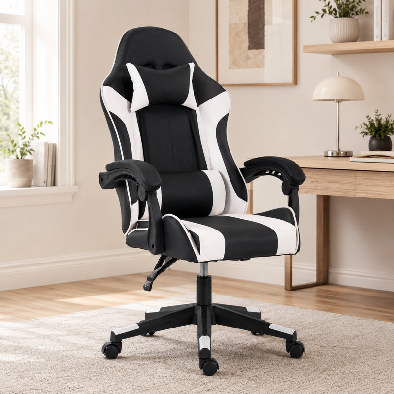 Ergonomic gaming chair with headrest and lumbar support; office chair with adjustable footrest, casters, height adjustment, and 360° swivel; computer chair suitable for home offices