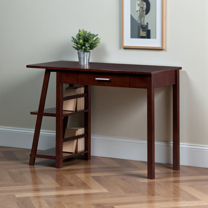 Hansel Walnut Finish Writing Desk with Built-in Bookshelves, 30.43" H X 43.71" W X 19.78" D