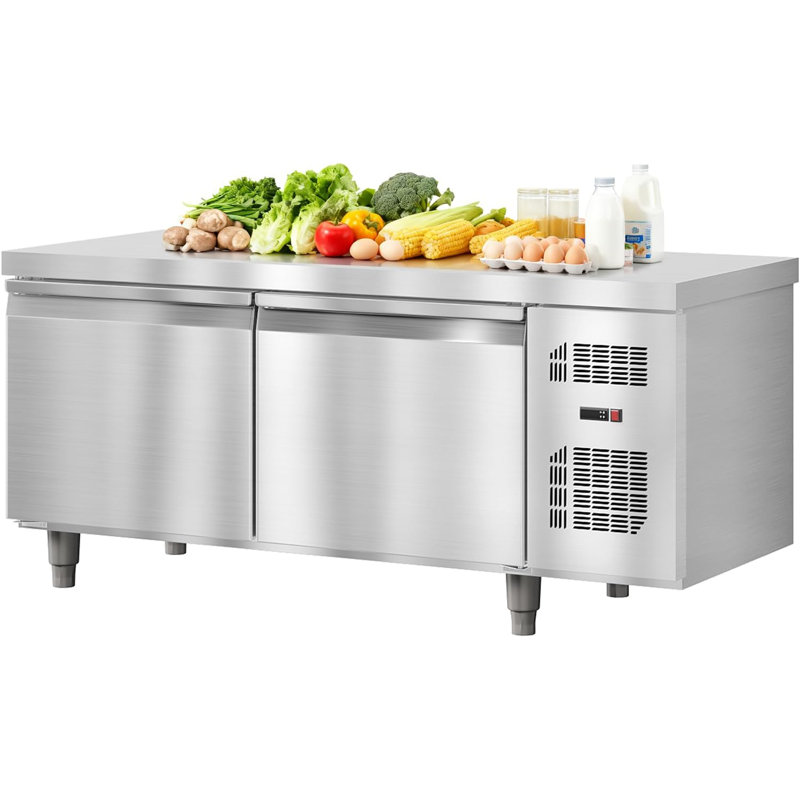 Commercial Refrigerator Worktop Undercounter Refrigerator 60 in W 15 Cu.Ft Double Door Stainless Steel Counter Fan Cooling Refrigerator Food Prep Station for Restaurant, Bar