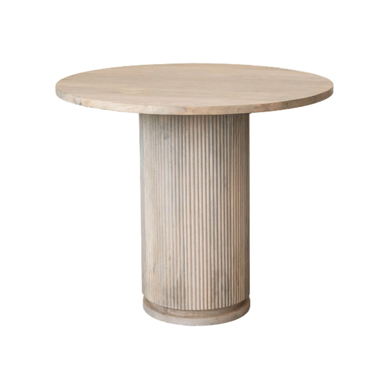 Table de salle à manger Octavia en bois de manguier avec base nervurée et fini blanchi, Naturel