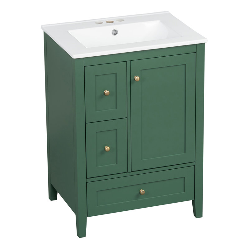 Meuble-lavabo de 24 po avec rangement, Vert foncé
