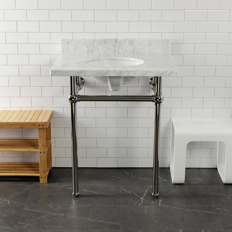 Kingston Brass Templeton 30-Inch Vanity Top with Brass Legs (8-Inch, 3-Hole), Carrara Marble/Polished Nickel