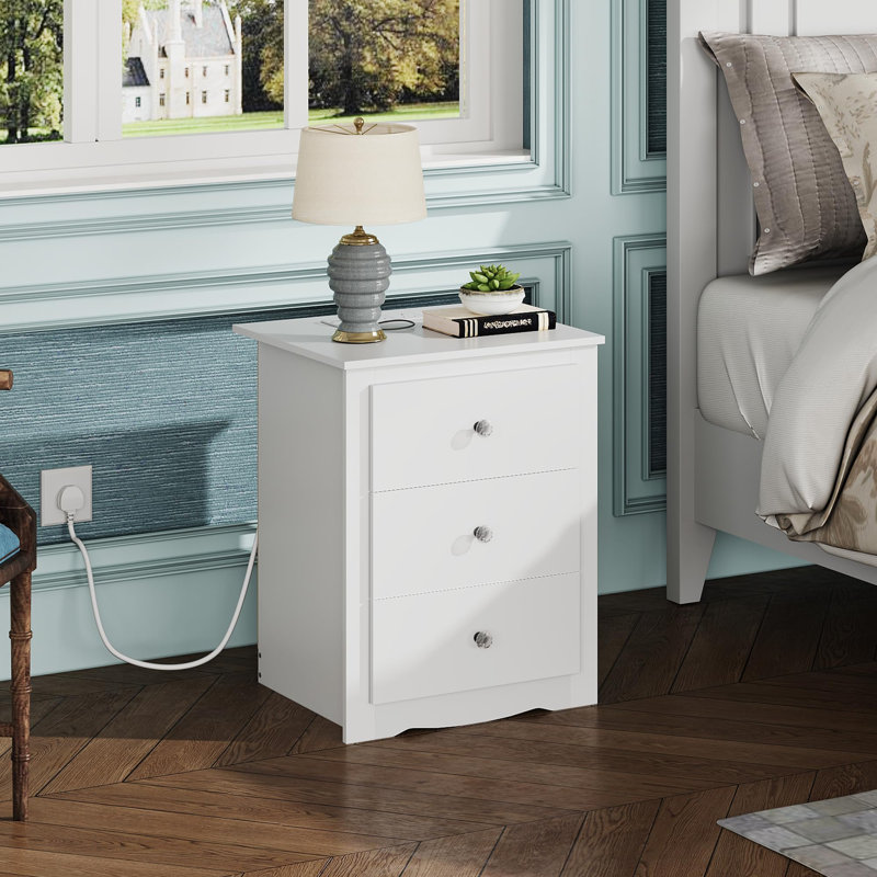 46.5cm W Manufactured Wood Bedside Table, White