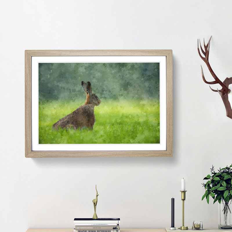 Lone Hare - Picture Frame Painting Print, 45cm H x 63cm W x 2cm D, Oak Framed