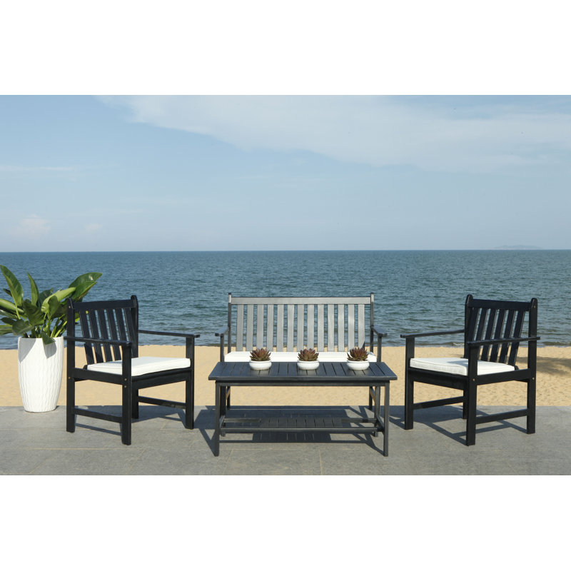 Joliet Acacia 4 - Person Patio Conversation Set with Cushions, Black Frame/White Cushion