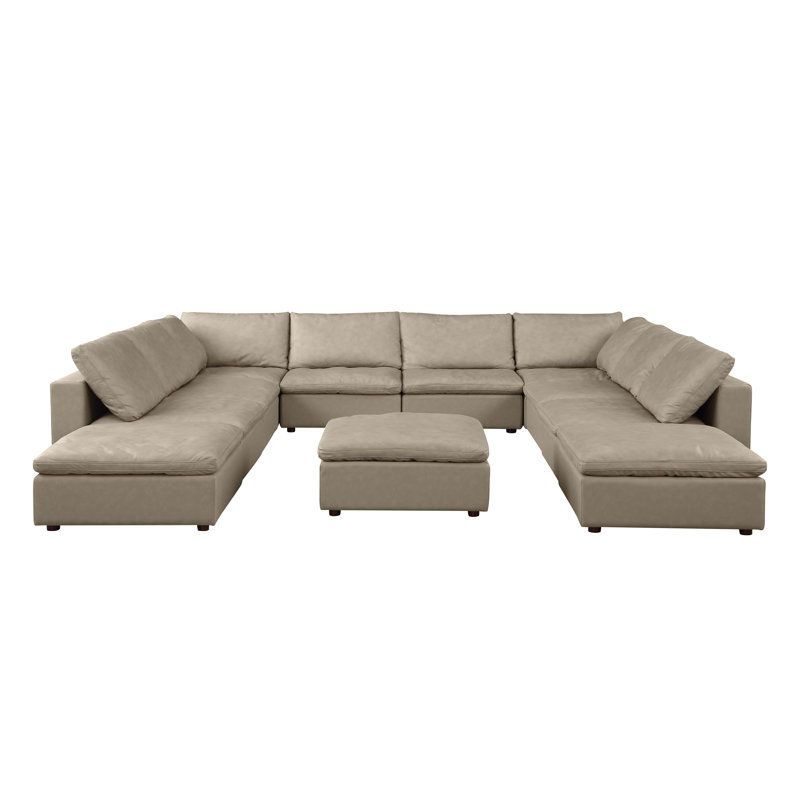 Adline 11-Piece Sectional With Chaise  Upholstered In Top-Grain Italian Leather, Beige Genuine Leather
