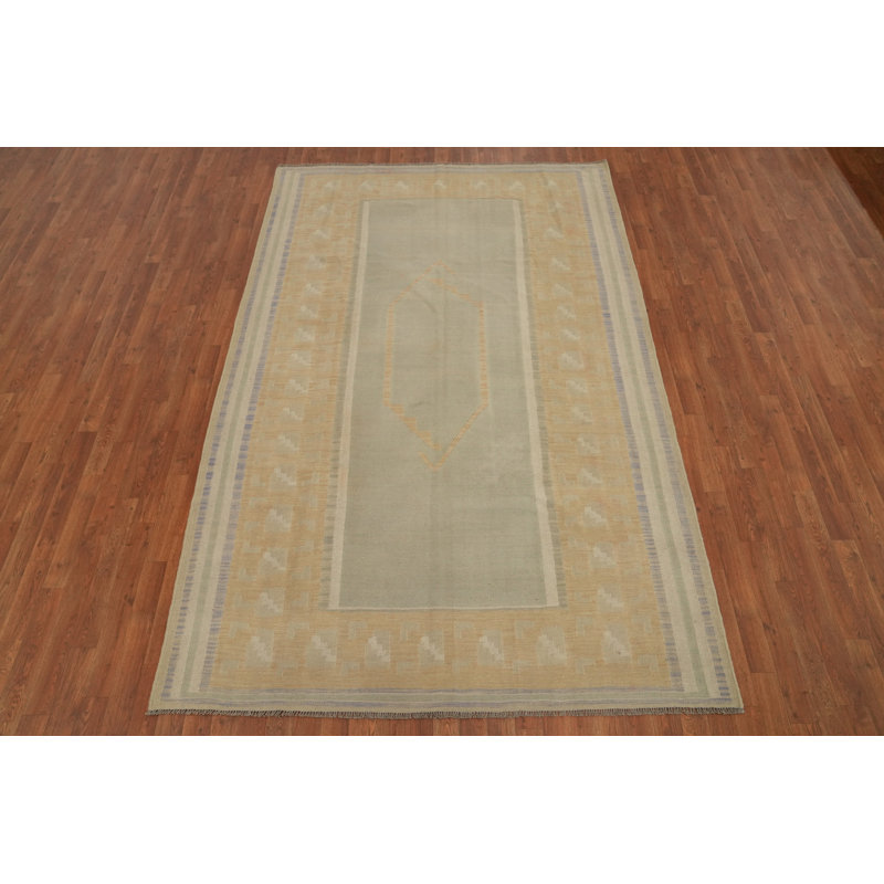 Tapis géométrique en laine tissé à plat Kilim 6 x 9