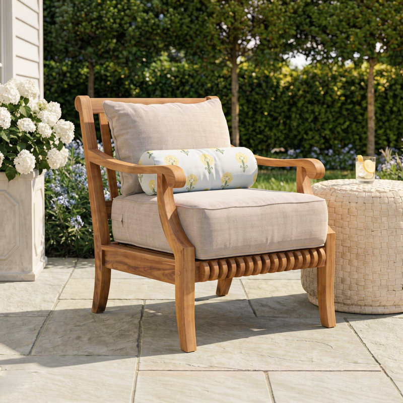 Jo Teak Patio Chair with Cushions, Beige