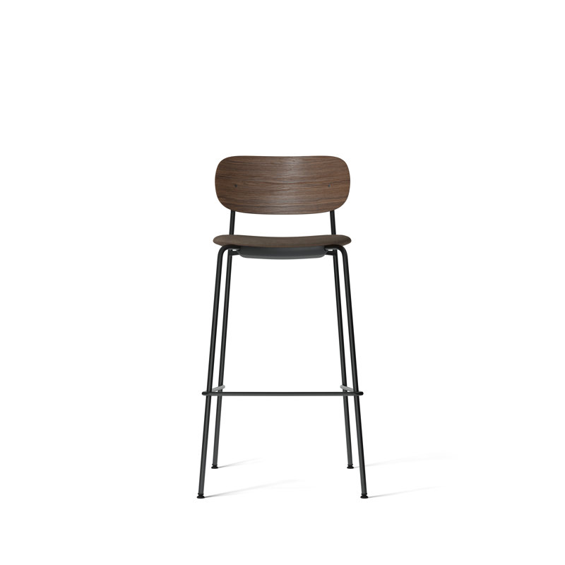 Co Upholstered Stool with Metal Frame, Dark Brown/Black, Black Leather