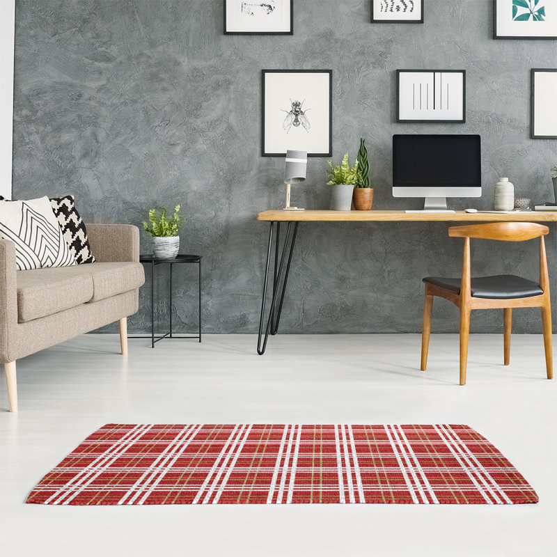 Carreaux rouge/brun clair/blanc Tapis décoratif, Rectangle 3 pi x 5 pi