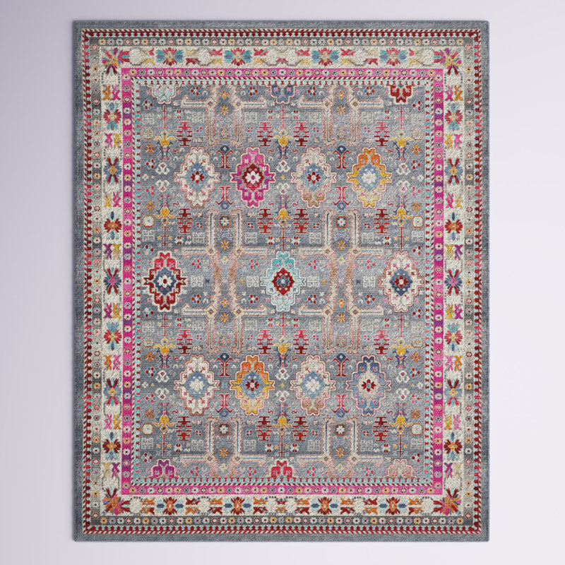Tapis oriental rose / gris / beige Lavant, Rectangle 4 pi x 6 pi