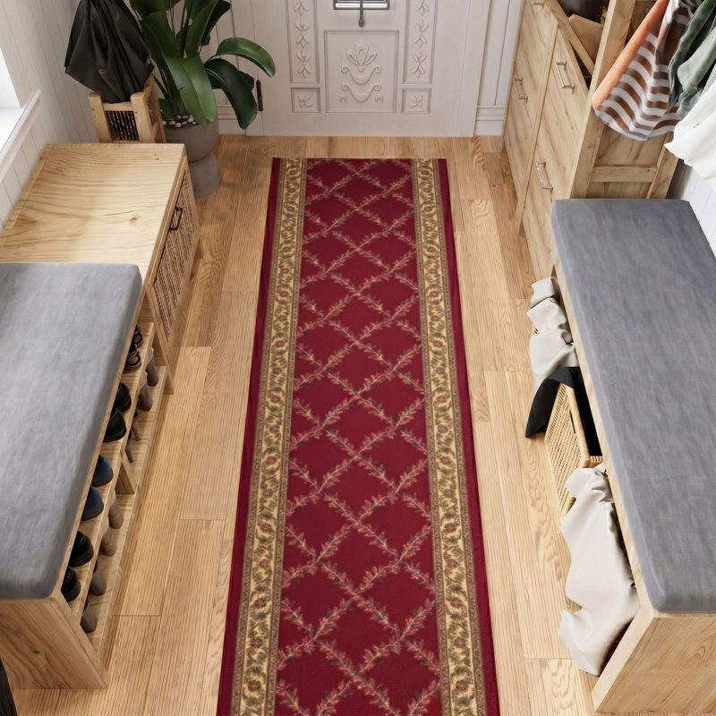 Tapis de couloir antidérapant pour salon, couloir, tapis d'entrée, rouge, Runner 2' x 53'