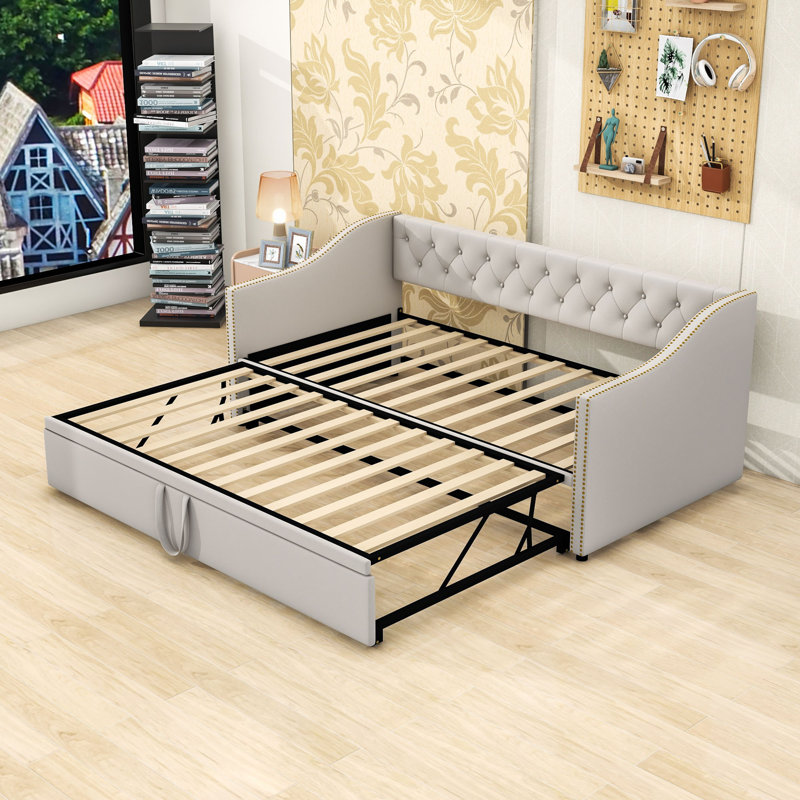 Versatile Twin Velvet Daybed with Twin Trundle, Gray