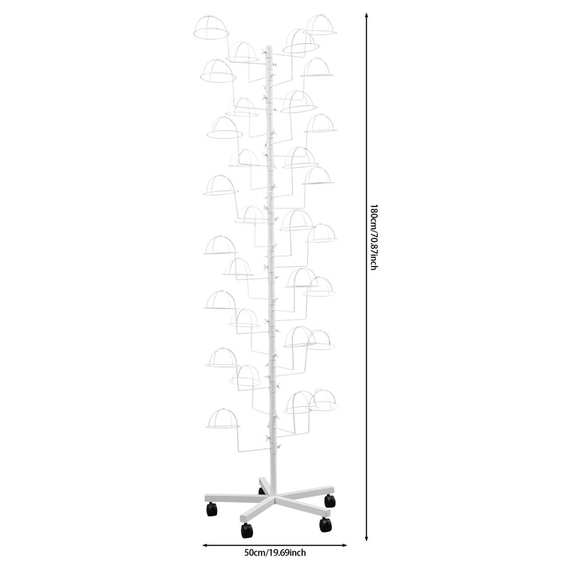 Metal Hat Storage Display Stand With 5 Wheels, 30, White