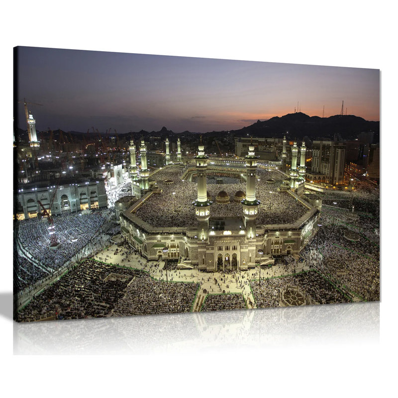 Islamic Art Mecca At Night - Wrapped Canvas Print, 91cm H x 61cm W