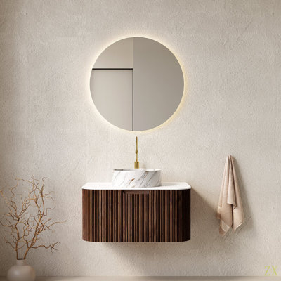 Meuble-lavabo de salle de bain 30 po avec lavabo rond en céramique avec motif de pierre, pré-assemblé