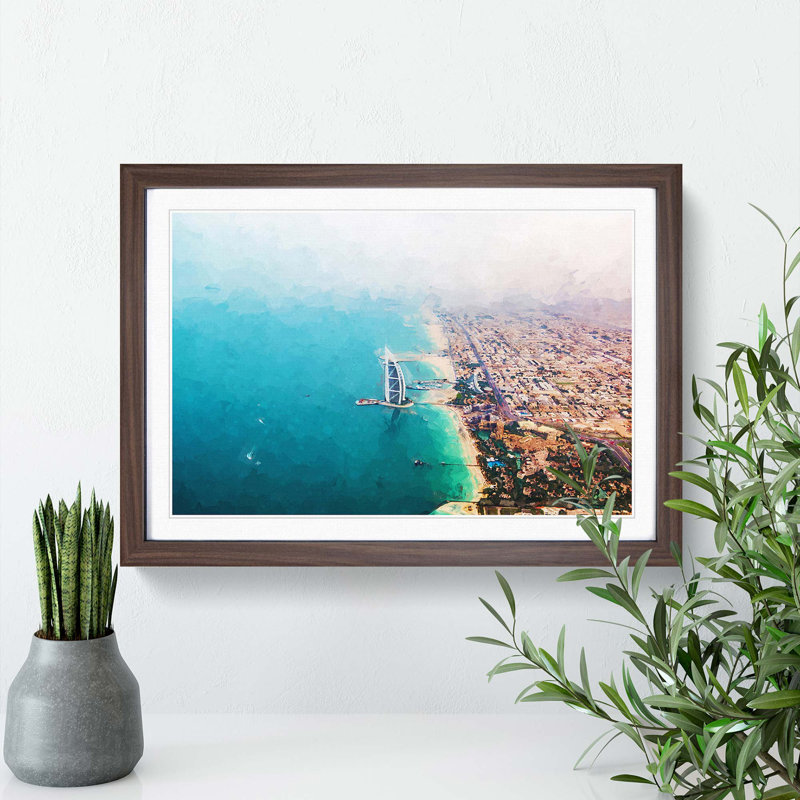The Skyline of Dubai in Abstract - Framed Print, 40cm H x 60cm W x 2cm D, Walnut