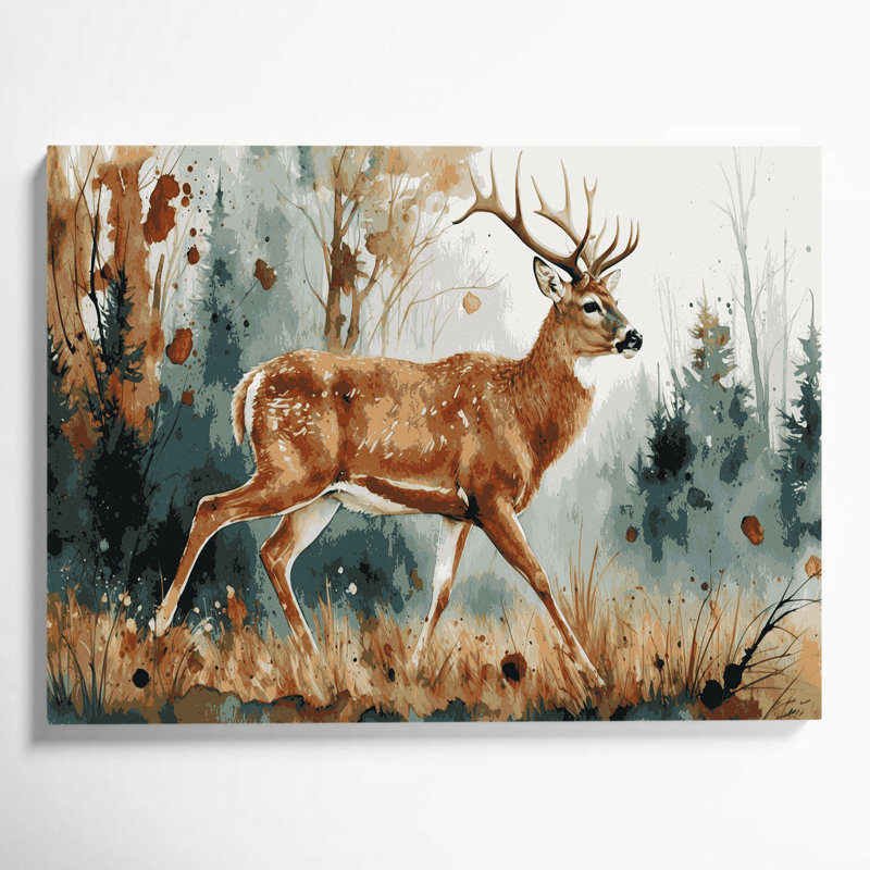 Faune, cerf de Virginie, art mural sur toile beige, H 20 po x l 24 po