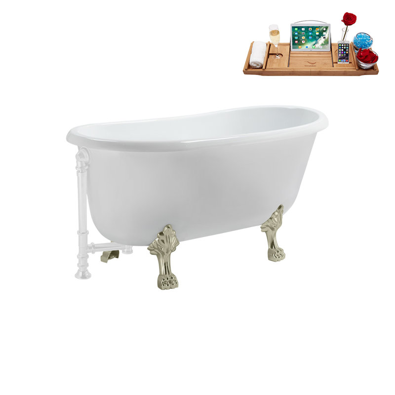 57.5'' x 29.5'' Soaking Acrylic Bathtub, Glossy White, Brushed Nickel